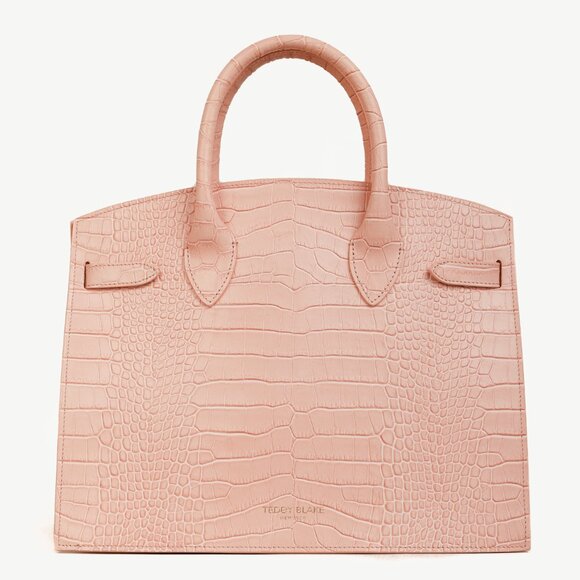Teddy Blake Kate Croco 12" Nude Pink Leather Tote - Picture 1 of 11